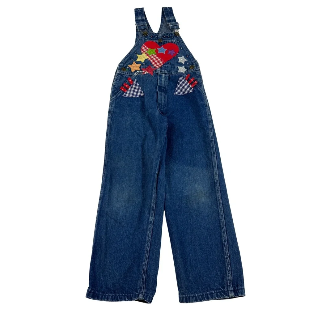Vintage OshKosh‎ B'gosh Little Editions Denim Patchwork Overalls Size 7 USA Made